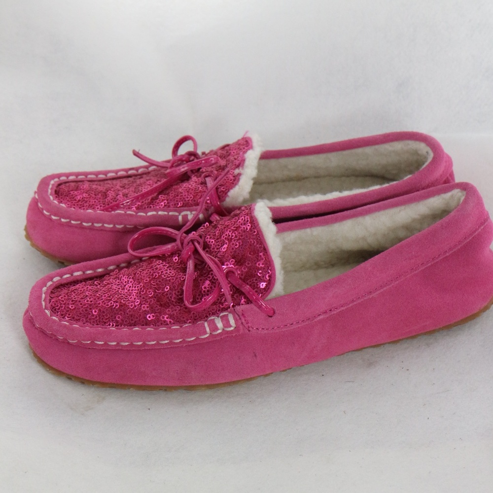 LANDS' END Pink Sequin Suede Slip On Shoes Sz 8 US